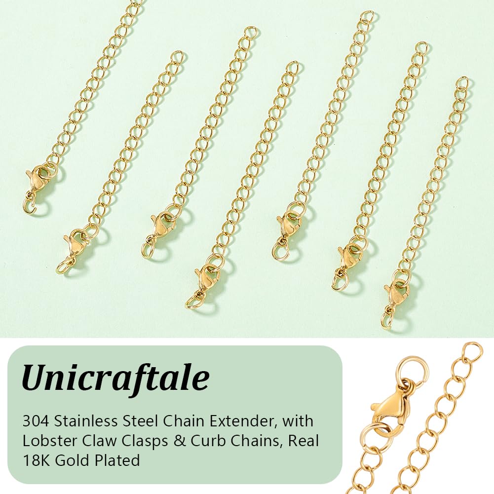 UNICRAFTALE Lot De 30 Chaînes D'Extension 57-60mm Dorées - Acier Inoxydable 304 Avec Breloque Ronde Plate - Rallonge Collier Bracelet Cheville