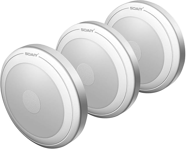 SOAIY 3pcs/Set Battery-Powered Touch Induction Lamp LED Night Light Stick-Anywhere Indoors,Great for Hallway, Closet, Stairs, Bedroom, Kitchen, Nursery (Warm White)