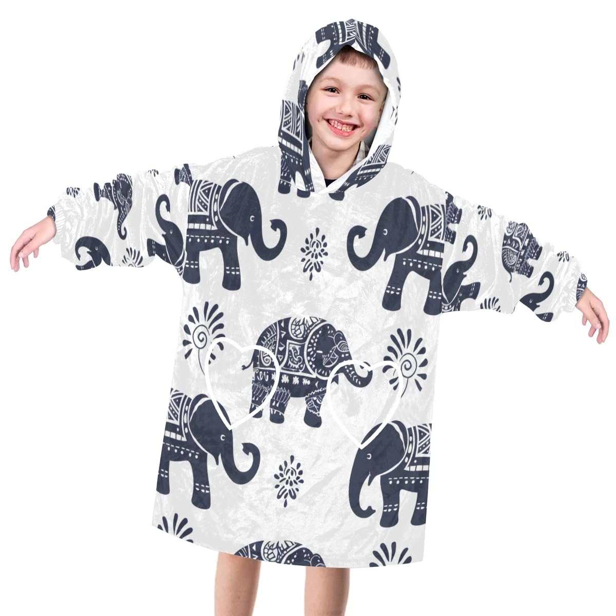 Pardick Wearable Blanket Hoodie for Kids, Powerful elephant Fleece Sweatshirt Blanket Oversized Blanket Sweatshirt with Pocket Flannel Warm Hooded Blanket 6-10 Year Old Girl Boy Gift, One Size