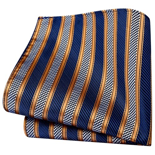 Image of GUSLESON 3.15 inch(8cm) Mens Stripe Tie and Lapel Pin Necktie Hankerchief Cufflinks Set for Men