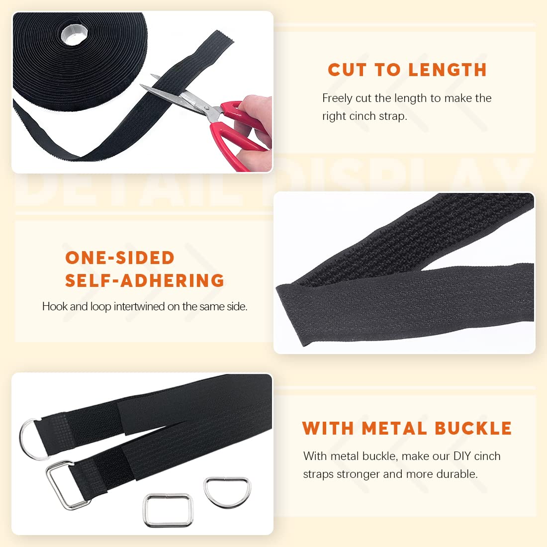 1 Inch x 32 Ft Hook and Loop Straps, 50 Metal Buckles, Adjustable Reusable Securing Cord Ties, Freely Cut-to-Length Cinch Strap, Suitable for Organization and Storage 1 Inch x 32 Ft Hook and Loop Straps, 50 Metal Buckles, Adjustable Reusable Securing Cord Ties, Freely Cut-to-Length Cinch Strap, Suitable for Organization and Storage