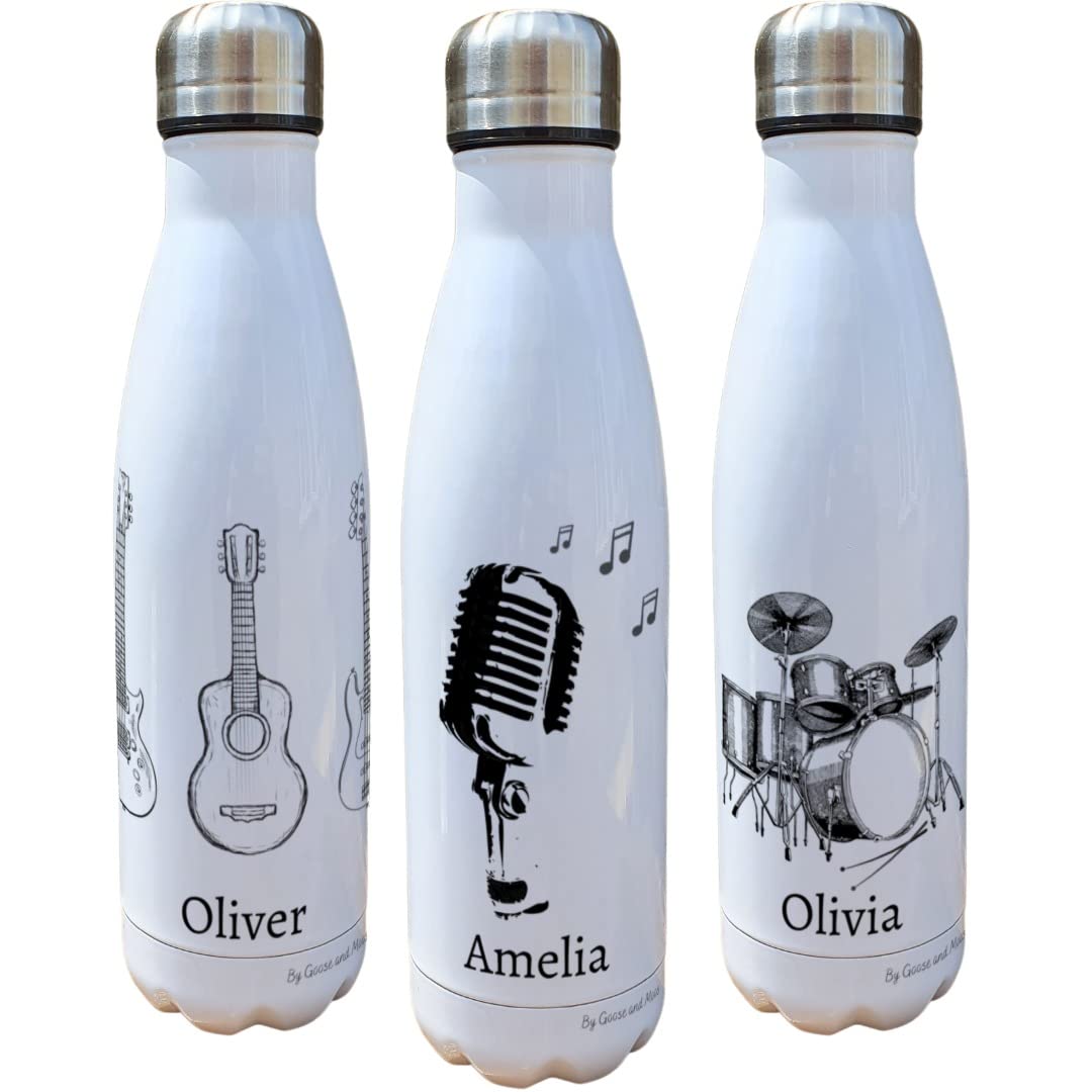 Music Hobby Insulated Bottle Personalised - Gift for Band Lovers - Personalised Musician Thermal Flask - Stainless Steel Water Bottle (Guitar)