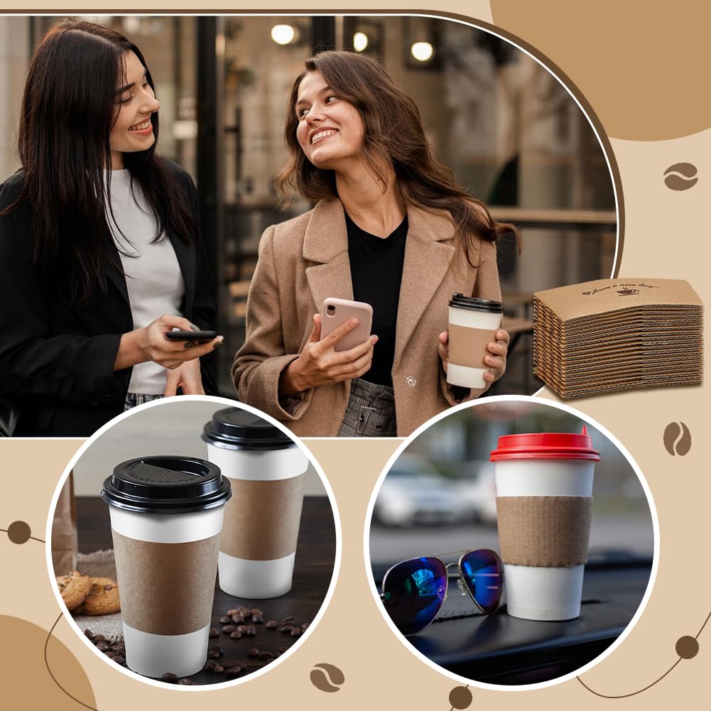 Confezione da 300 buste di carta per tazze da caffè per bevande calde ondulate come isolante per bevande e protezione per le mani calde e fredde adatte per bevande da 12 oz 16 oz
