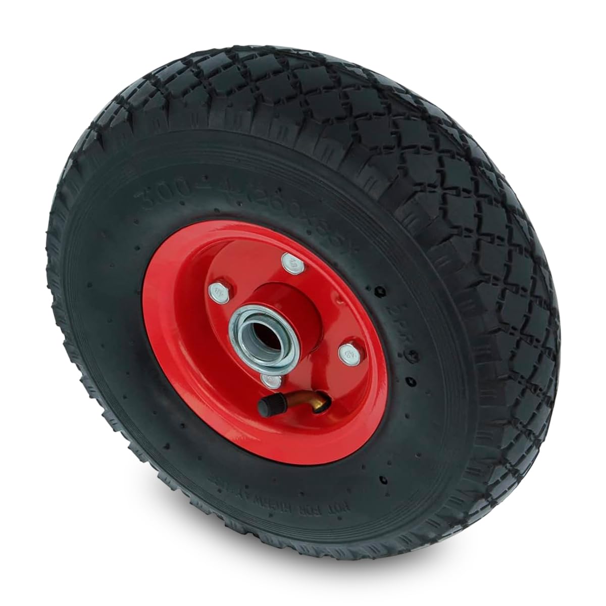 Amig - Rueda Neumática para Carretillas o Carros de Almacén con Cámara de Aire, Llantas en Color Rojo y Rodamientos de Bolas - Diámetro Ø260 x 85 mm · Peso Máximo 150 kg