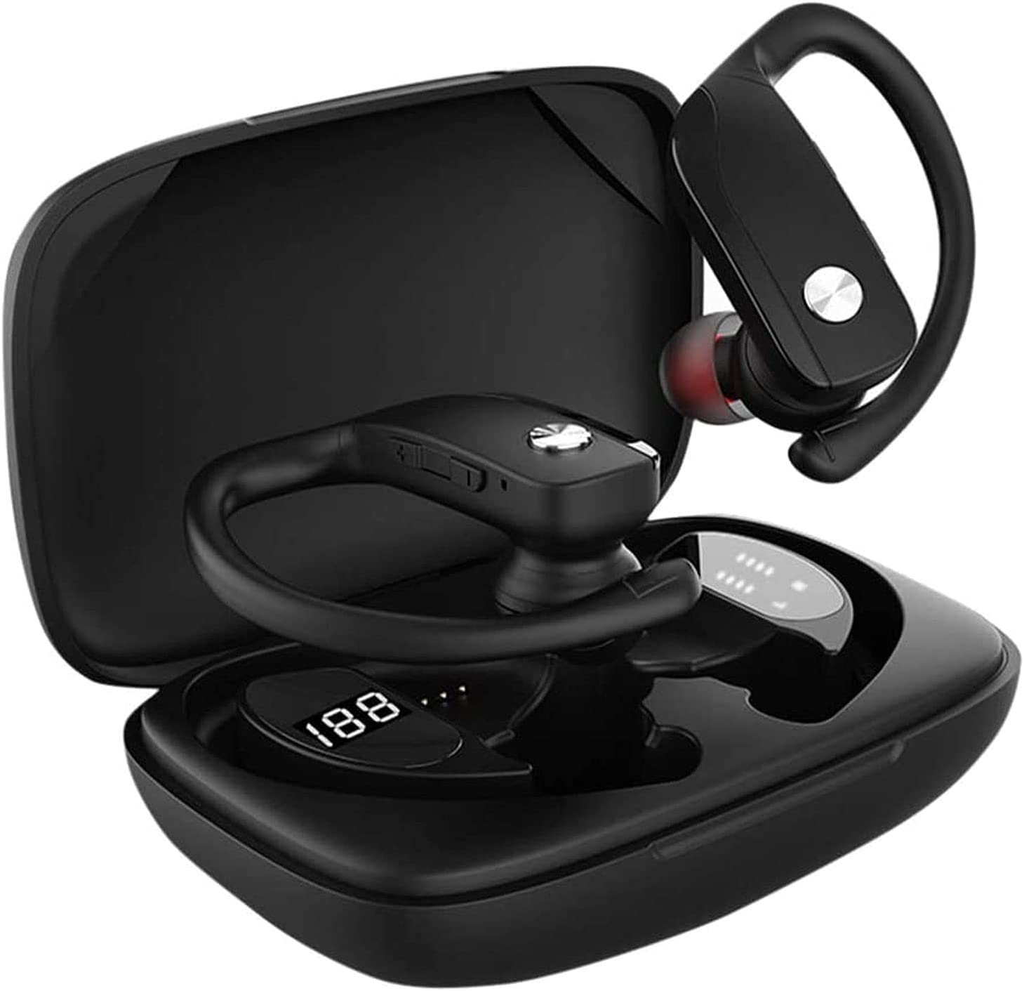 GeRRiT Auricolari wireless, cuffie Bluetooth 5.0 auricolari con bassi profondi a microfono, IPX7 Riduzione del rumore impermeabile PORTATO Display in auricolare auricolare, con custodia for la palestr