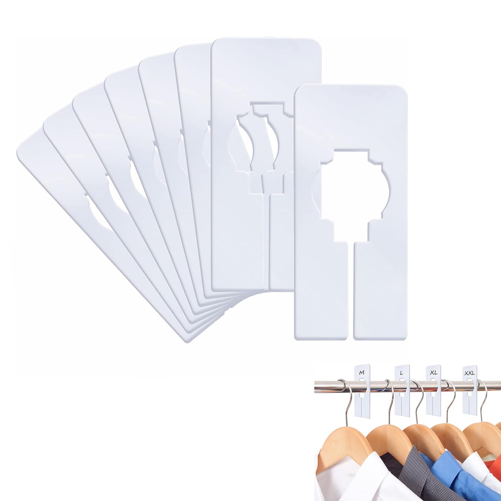 8 PCS White Rectangular Clothing Rack Size Dividers, Rectangular Rack Size Dividers Writable & Reusable, Hanger Organiser for Wardrobe, Retail, Laundry, Label by Colour, Size, Category