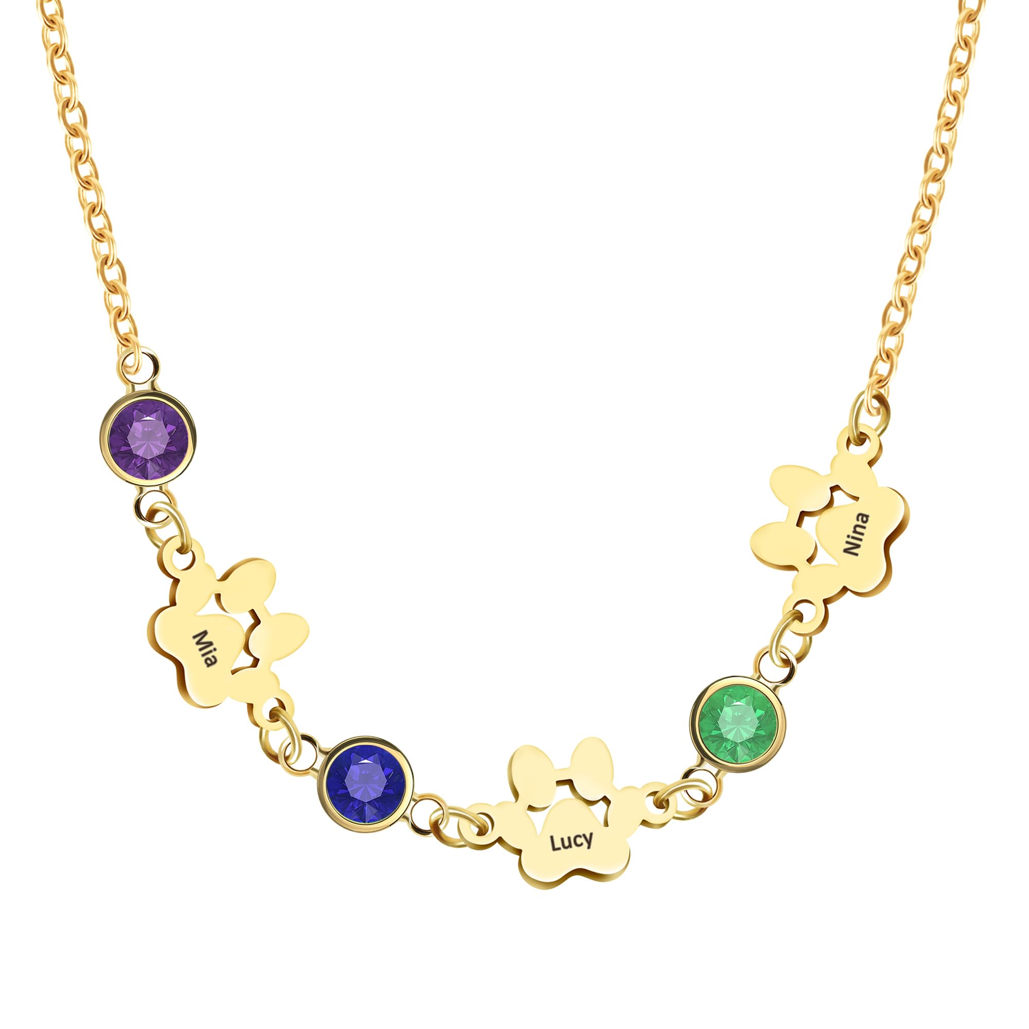 Personalized Paw Print Necklace Custom Dog Necklace with Birthstone Custom Dog Cat Paw Pendant Necklace Pet Memorial Jewelry for Pet Lovers, Christmas Mothers Day Gift for Pet Mom