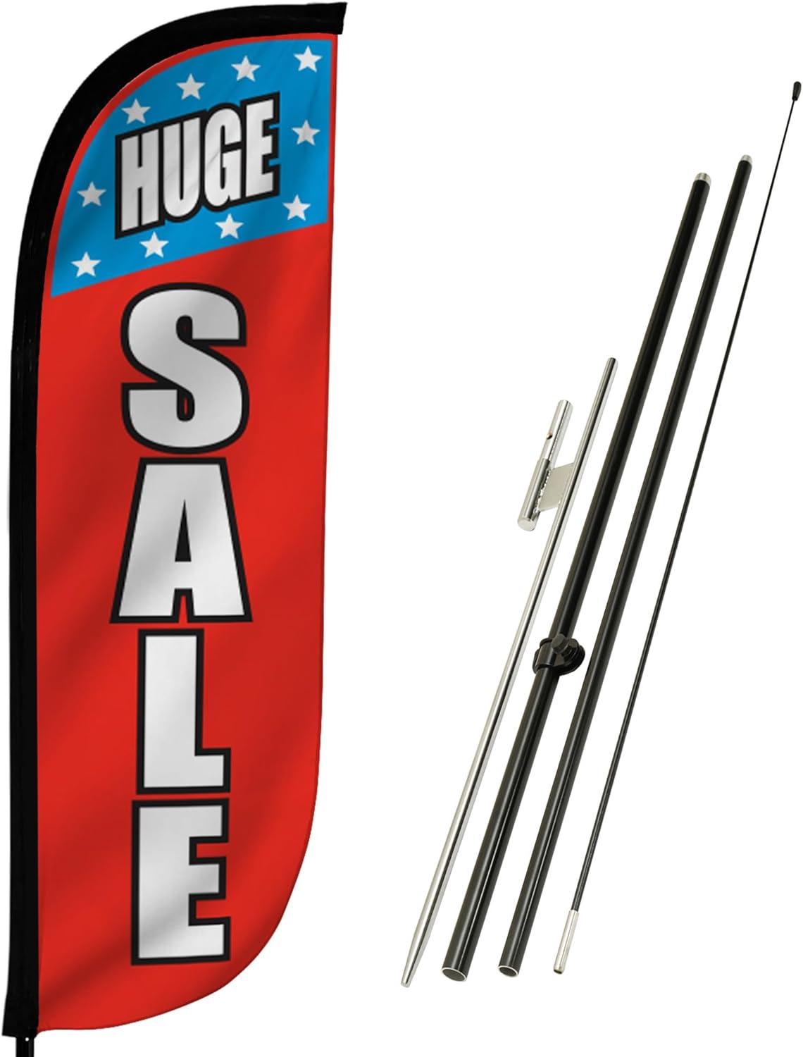 LookOurWay Feather Flag Pole Kit - 7 Feet Tall Advertising Banner with Fiberglass Pole Set and Ground Spike for Business Promotion - Sale Flags - Huge Sale Stars