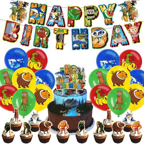 Wonlonda Birthday Party Decorations Set, Happy Birthday Banner, Latex Balloons, Cake Topper, Cupcake Toppers for Kids