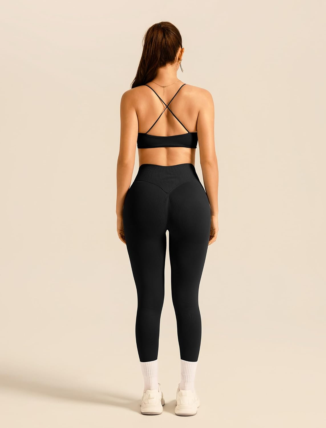 ABOCIW Workout Sets for Women 2 Piece Seamless Strappy Sports Bra Crossover Waist Leggings Gym Sets Active Wear - Image 5