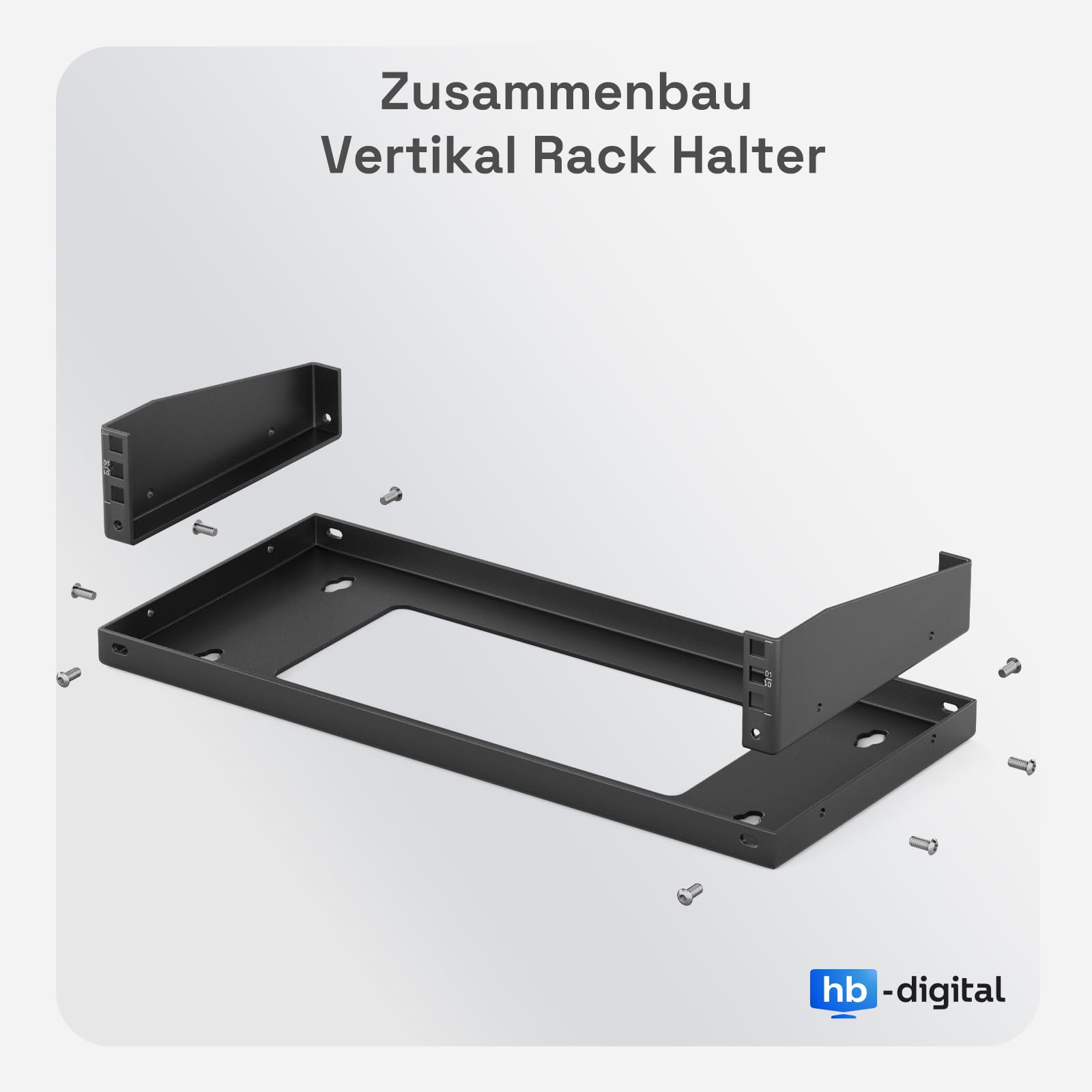 hb-digital Support de rack vertical 19" 1U - Montage mural et sous table - 1 U - Support réseau robuste pour commutateur de serveur et panneau de brassage - Stabilité maximale - Peu encombrant