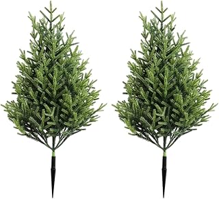 2pcs Artificial Cedar Topiary Trees Cypress Plants Weatherproof Evergreen Tree with Ground Stake Greenery Shrubs for Outdoor Decor