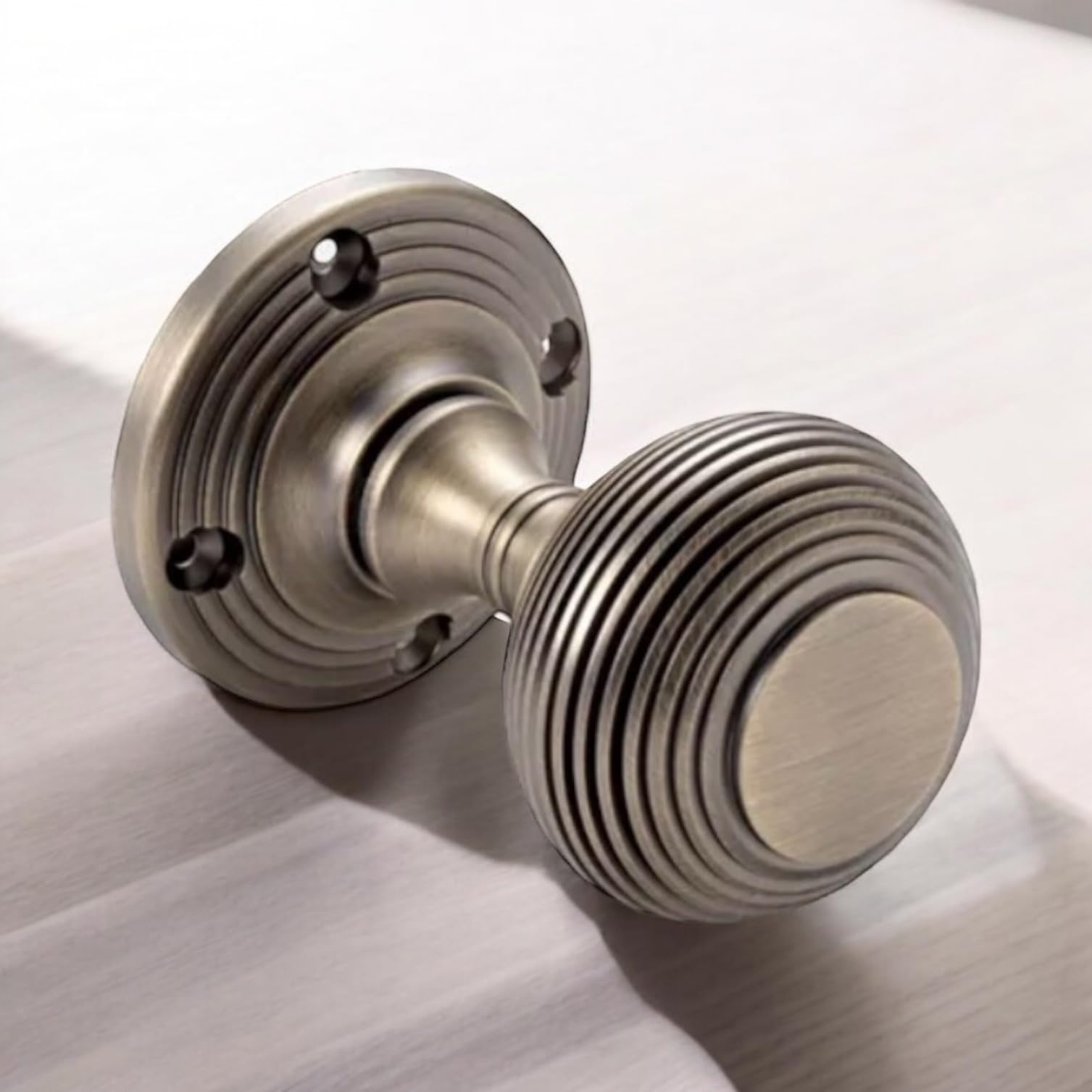 AB Hardware Matt Antique Brass Beehive Sprung Mortice Solid Door Knobs Knob Pair Quality Internal Doors, 55mm - Image 2