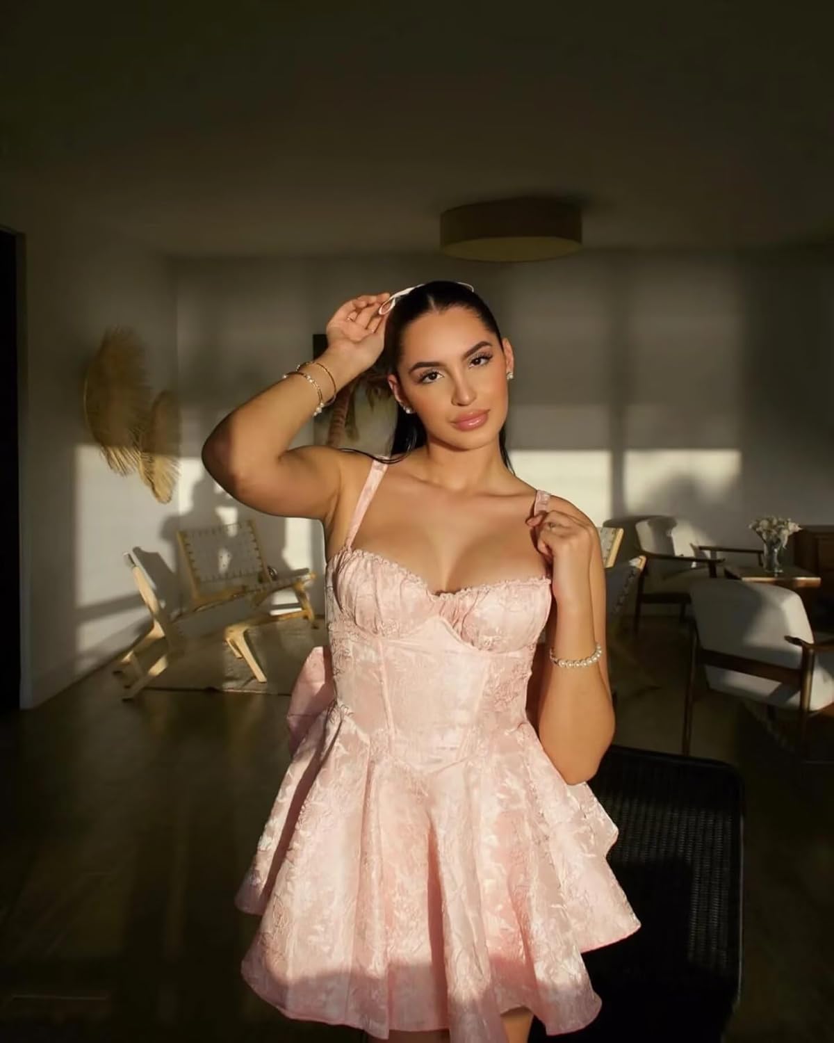 LTW Spaghetti Straps Satin Homecoming Dresses Jacquard Mini Birthday Dresses for Women Short Prom Dress