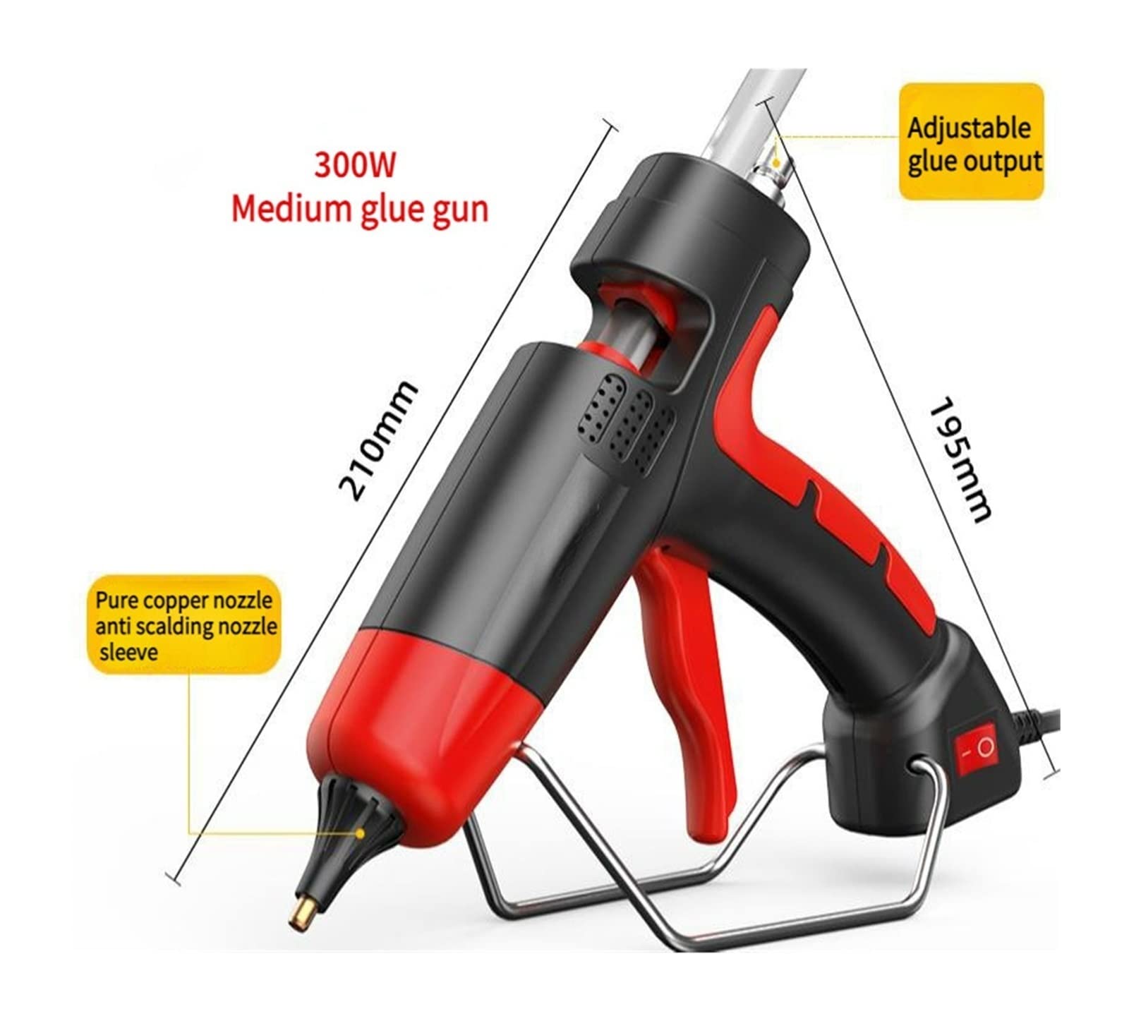 Profesjonalny pistolet do klejenia na gorąco regulowana temperatura 11mm kleje termiczne w sztyfcie narzędzia rękodzieła DIY z miedzianą dyszą Szybkie Niezawodne Klejenie(Switch-Red)