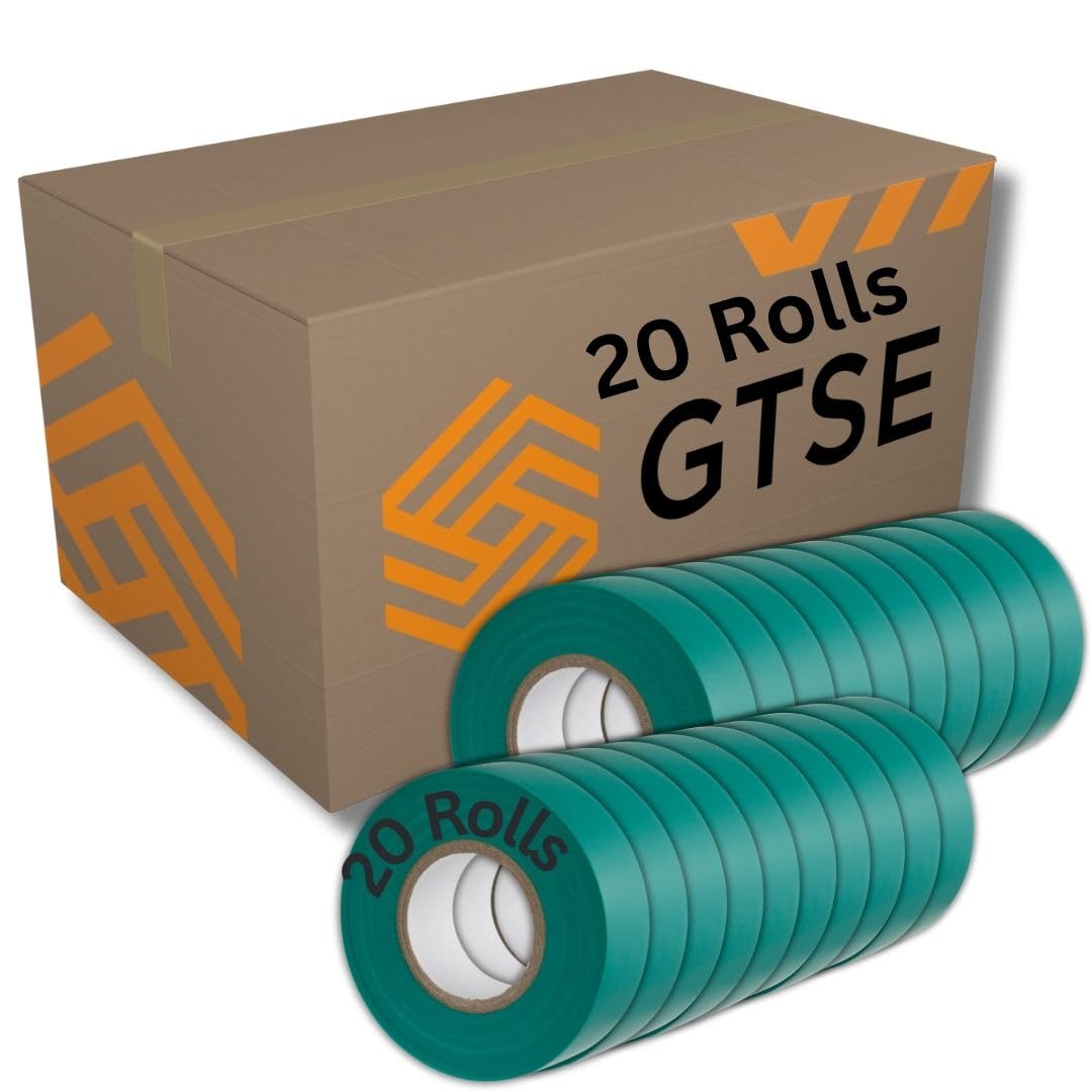 GTSE Green Electrical Tape, 19mm x 20m, 20 Rolls of Strong Self-Adhesive PVC Insulation Tape for Insulating, Repairing and Protecting Electrical Wires