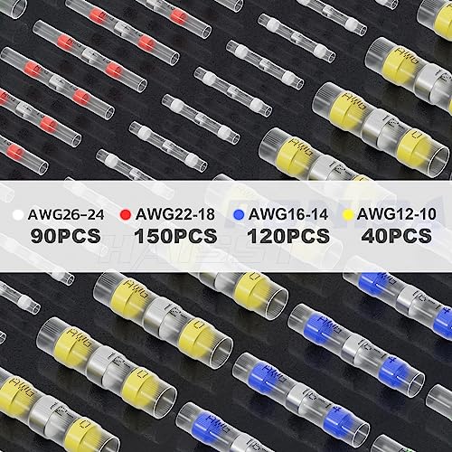 400Pcs Solder Seal Wire Connectors-Haisstronica Waterproof Wire Connectors-Heat Shrink Wire Connectors-Heat Shrink Butt Connectors-Self Solder For Marine,Aircraft,Boat,Truck,Stereo,Joint #TOP2