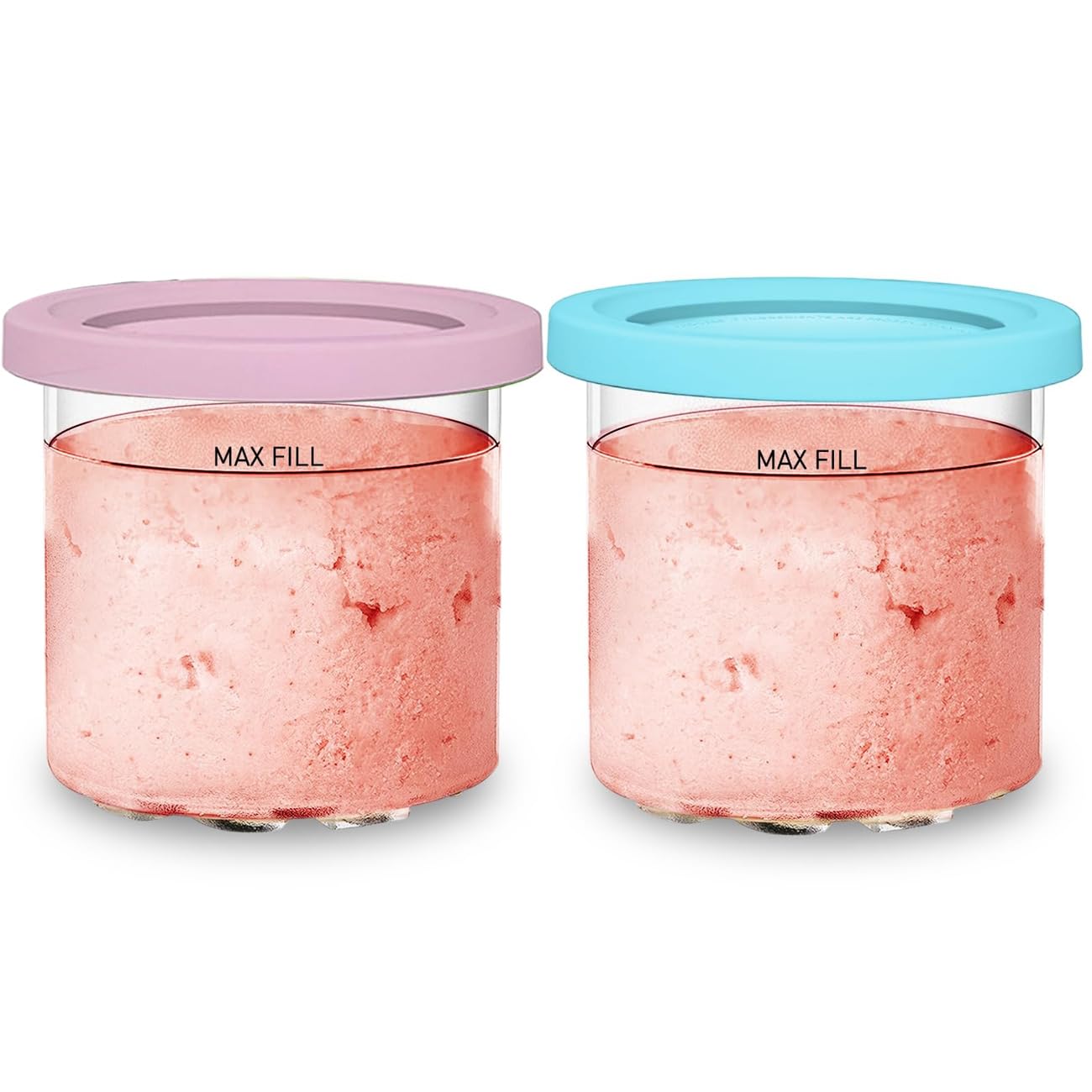 For Ninja Creami NC299AMZ & NC300s Series Ice Cream Makers, BPA-Free & Dishwasher Safe, 16 oz Pints with Lids 2 Pack - (Pink/Blue)
