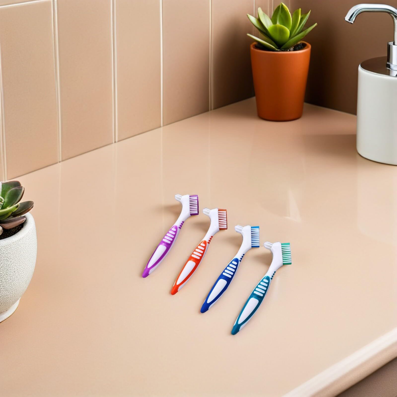 Toyvian Spazzolino per Dentiere Doppia Faccia 12 Pezzi Set Spazzolini Portatili per Pulizia Protesi Dentarie Manico Antiscivolo per Anziani per Viaggi e Quotidiana