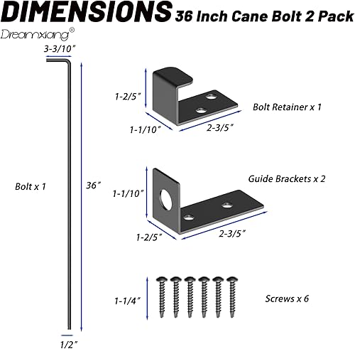 Miniatura 2 de Perno de caña de alta resistencia de 36 pulgadas, barra de caída de barra extragruesa para madera, PVC, vinilo, metal, puertas, puertas dobles,