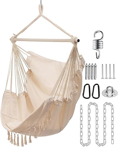 Miniatura 1 de Silla hamaca con kit de herramientas, hamaca colgante con 2 cojines, barra de soporte de metal, bolsillo lateral para sillas oscilantes interiores