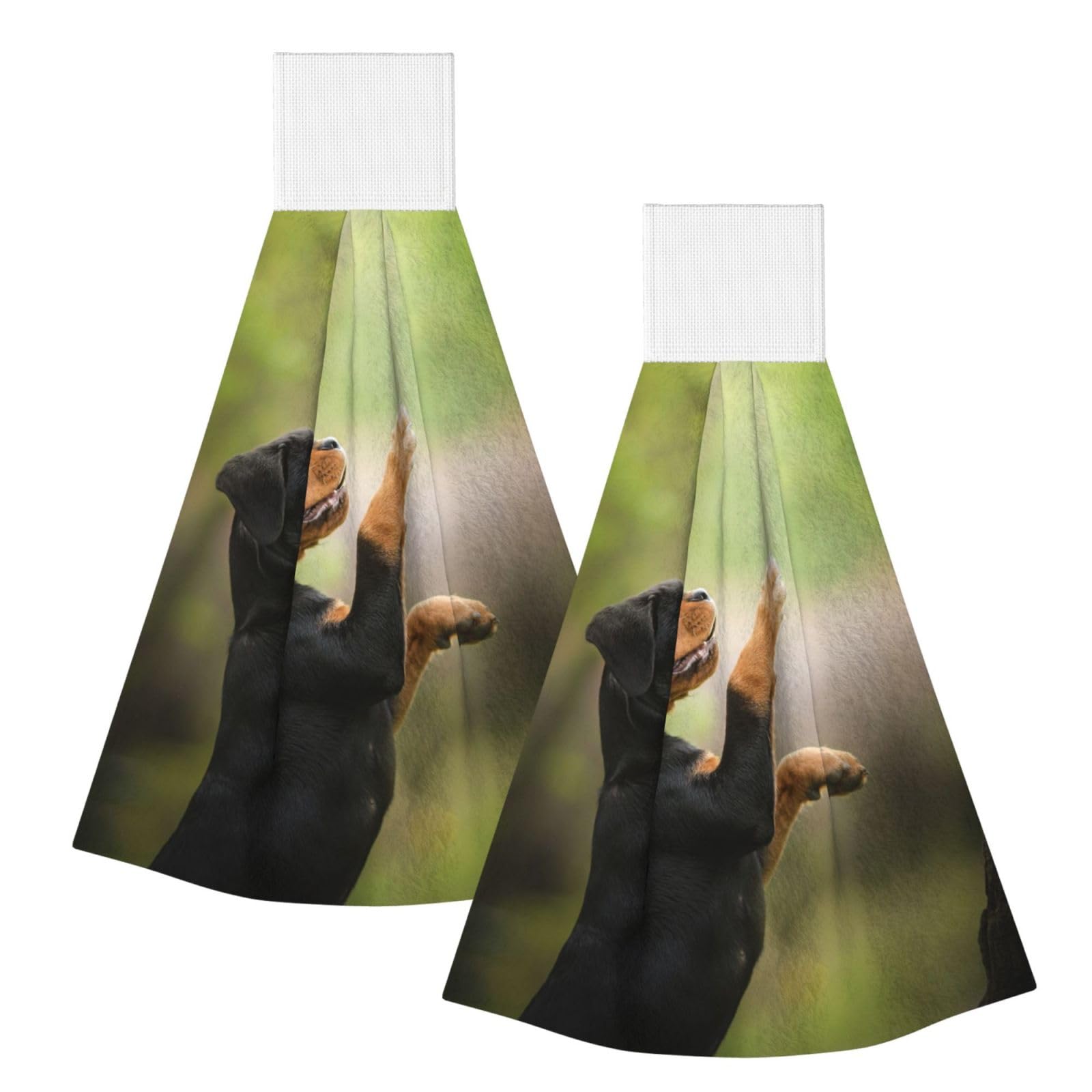 DOPKLNA Rottweiler Pets Puppy Dogs Bokeh, 2 Pcs Hanging Coral Fiber Hand Towels for Bathroom, Absorbent Kitchen Towels