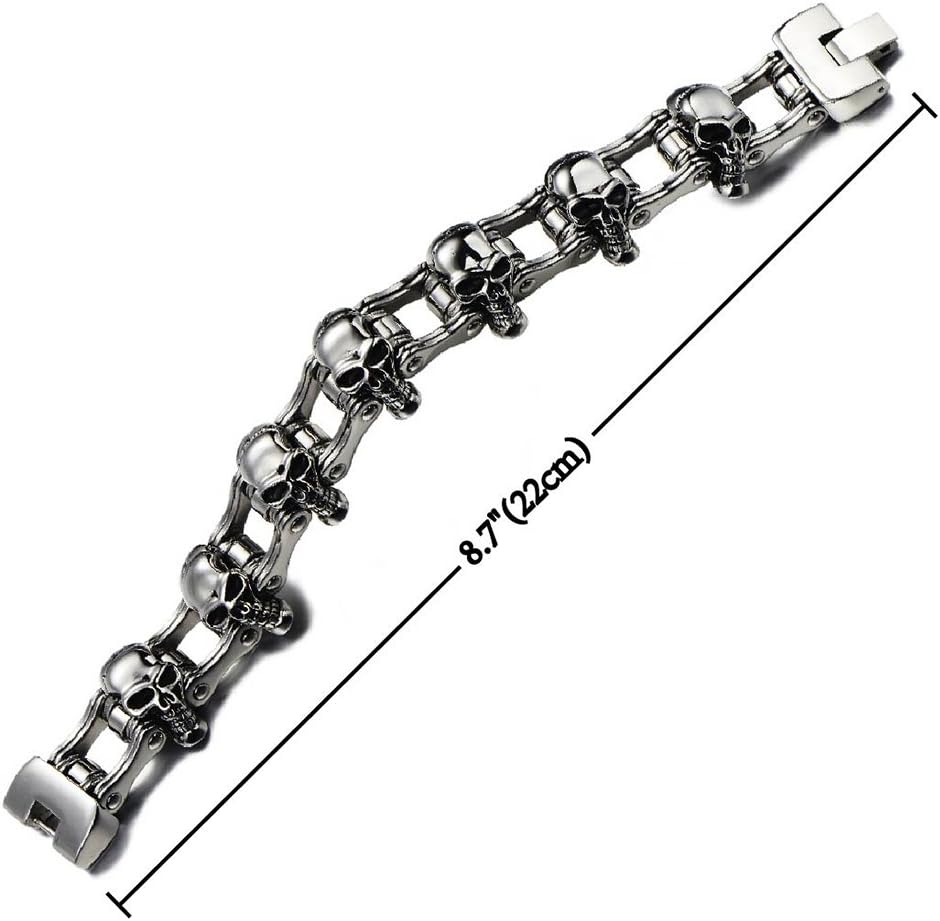 COOLSTEELANDBEYOND Heavy and Study Mens Bike Chain Skull Bracelet Stainless Steel Silver Color High Polished Large - Image 2