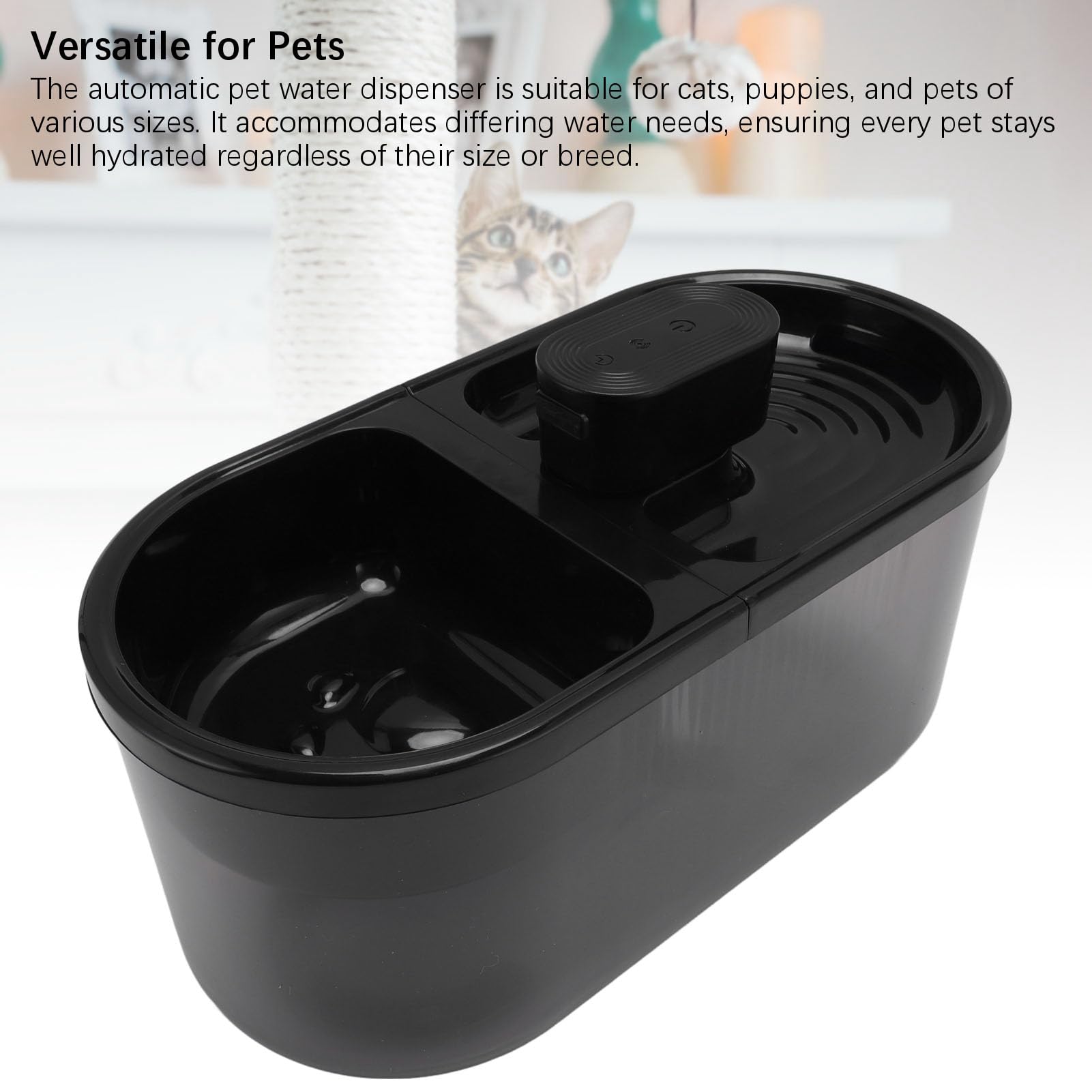 Ejoyous Fuente de Agua para Mascotas, Fuente Automática de Plástico para Gatos de 4,5 L con Dispensador y Filtro Temporizados, Gran Suministro de Agua Interior para Gatos, Perros y Hogares con (BLACK)