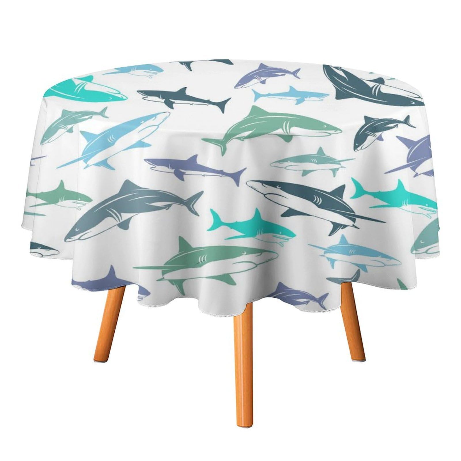 SMAZDFXX Funny Watercolor Shark Tablecloth for Round Tables,Colorful Underwater Ocean Fish Pattern Polyester Tablecloths Decor for Kitchen Decoration 36"