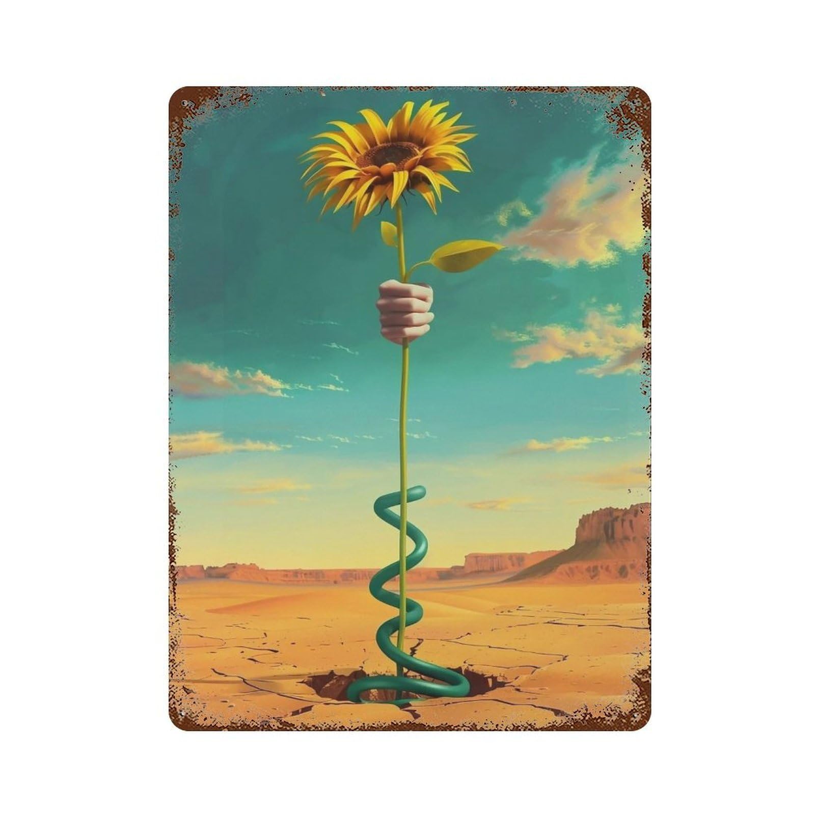 Wihyrtui Style Surreal Spiral Stem Sunflower Wasteland 02 Wall Retro Iron Metal Tin Sign Vintage Art Poster Modern Home Cofffee Club Art Bar Shop Decor 40X30cm