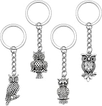 Owl Keychain, 4 Pieces Cute Vintage Silver Owl Keyrings | Owl Keychain Pendant Lucky Amulet for Family Friends Gifts for Women