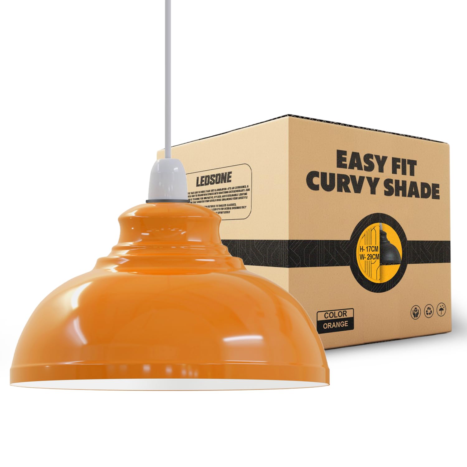 Ledsone Orange Retro Metal Ceiling Lampshade 29Cm Easy Fit Modern Hanging Pendant Lightshade For Bedroom Dining Room Hallway Office Industrial Kitchen Restaurant Bar