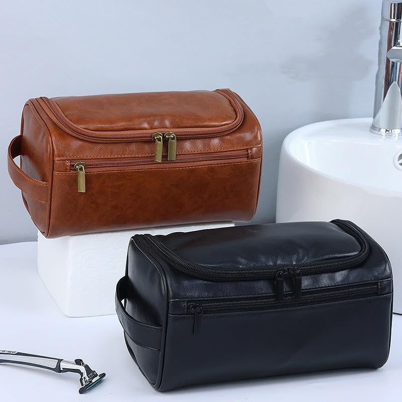 Bolsa De Artículos De Tocador Portátil Bolso cosmético del PDA del Cuero de la PU del Bolso del artículo de tocador de los Hombres Que viajan(Black)