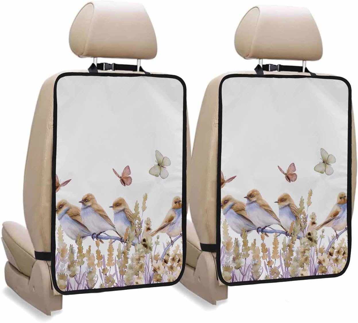 T&H XHome Car Seat Protector, 2 Pack Kick Mats Back Seat Protector Cute Little Bird and Butterfly Pattern Waterproof Backseat Cover for Kids Universal Fit Automotive Interior Protectors