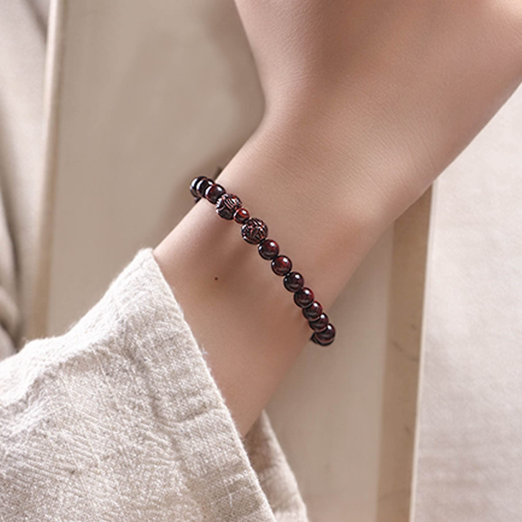 Bracciale Feng Shui Bracciale con Perline in Legno Naturale Bracciale con Perline Mala di Preghiera Bracciale in Legno Intagliato con Perline di Loto Bracciale Buddista Talismano Attira ricchezza