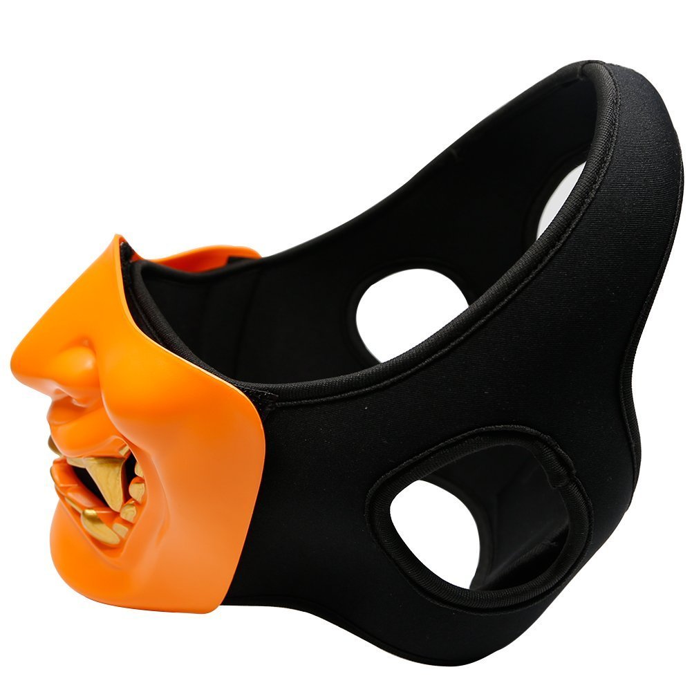 AOUTACC Maschere protettive per softair, mostro demoniaco, kabuki, samurai, Hannya Anni, per feste in maschera, feste, Halloween, giochi di guerra (cinghia regolabile giallo