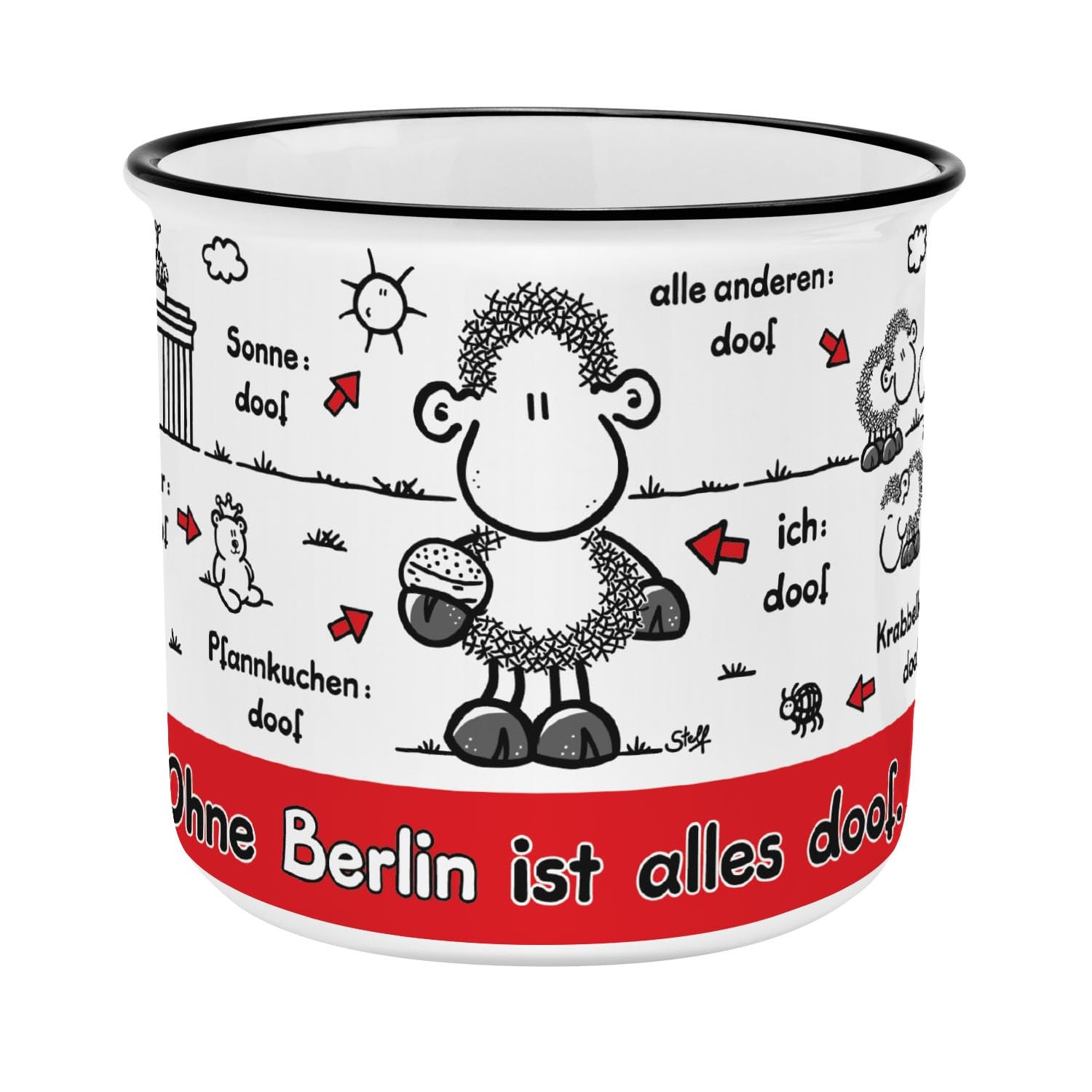 Sheepworld Mug with Saying Ohne Berlin ist Alles Doof | Coffee Mug, New Bone Porcelain, 35 cl | Gift Friends, Funny Gift | 61526