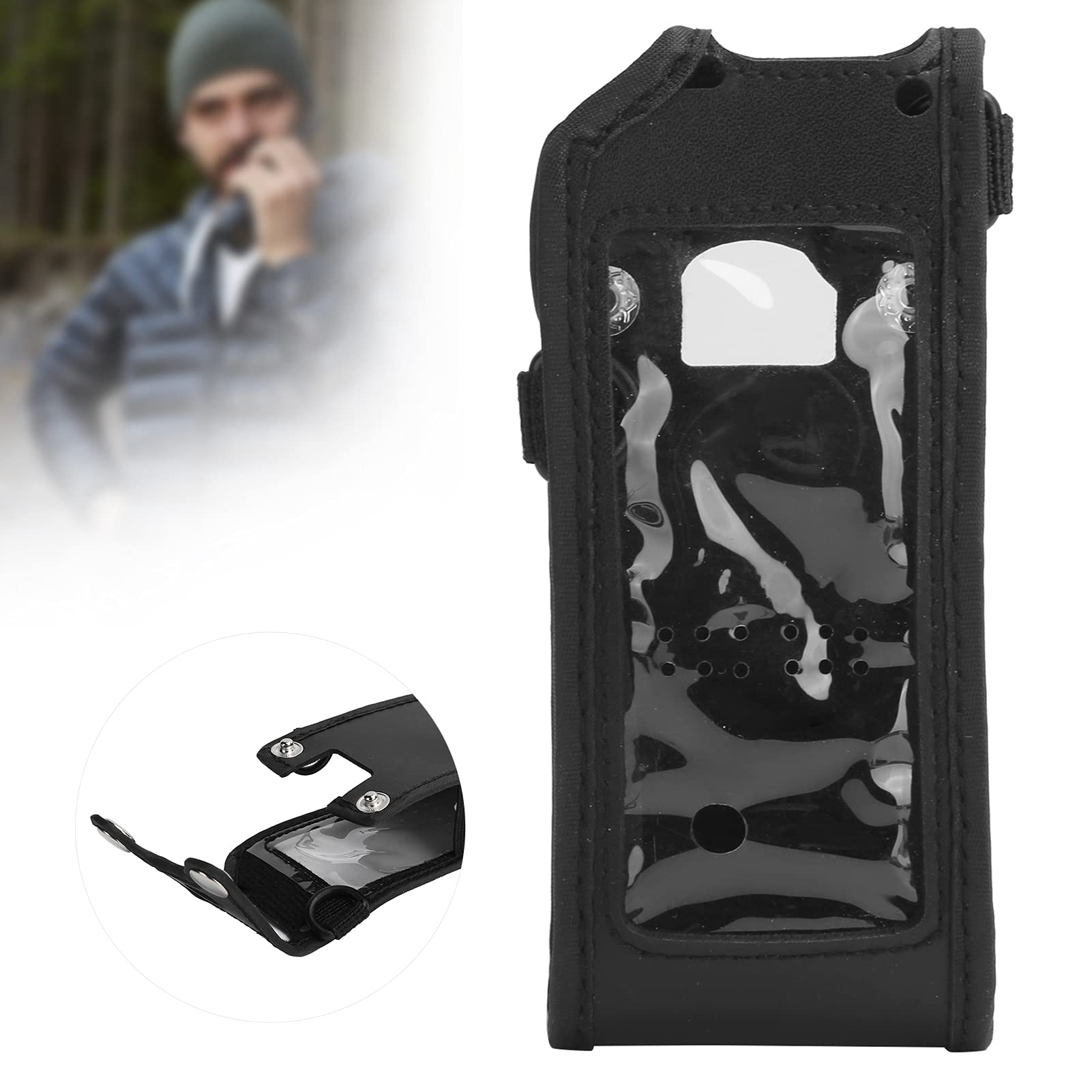 ASHATA Étui en Cuir Portable pour Talkie-walkie, Sac de Protection pour Radio Bidirectionnelle Anytone AT-D878UV, avec Lanière, Housse Souple en Cuir PU
