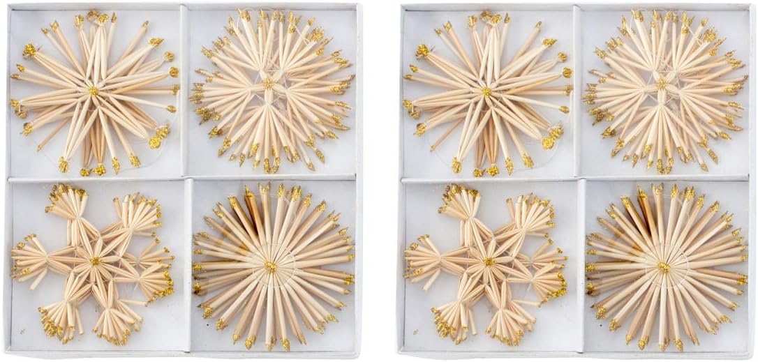 Pack of 24 Straw Stars 10 cm Gold Glitter Christmas Tree Ornament Decorations Straw Stars Natural
