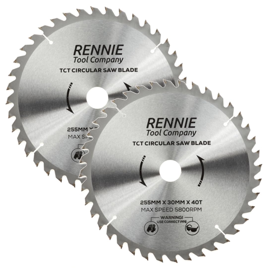 Confezione da 2 lame circolari per legno da 255 mm x 30 mm x 40 T TCT, include anelli di riduzione del foro da 25 mm, 20 mm e 16 mm. Compatibile con sega circolare Bosch Makita DeWalt, ecc. Per seghe