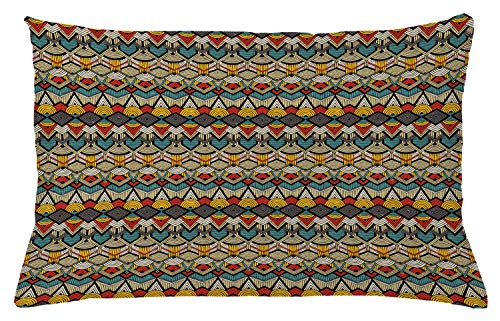 ABAKUHAUS Africano Funda para Almohadón, Retro geométrico Grunge, Decorativo, Estampado en Ambos Lados, 40 x 65 cm, Mostaza Verde Azulado