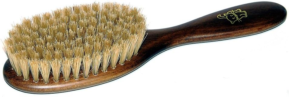 Cat brush, approx. 18 x 5 cm, fur brush made of stained wood with natural fibre bristles, also suitable for other domestic animals.