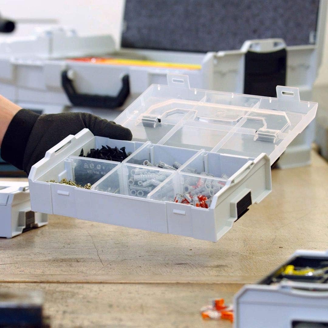 Bosch Sortimo L-BOXX Mini-Werkzeugkoffer | 3er Set in Professional Blau mit transparentem Deckel | Sortimentskasten Schrauben und Dübel | Erstklassige Sortierboxen für Kleinteile
