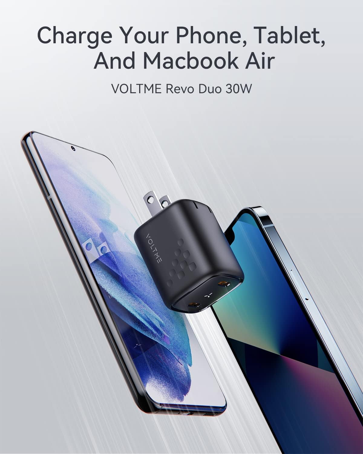 VOLTME USB C Charger, 30W Fast Charger Block, 2 Port Compact Charger with Foldable Plug for MacBook Air, iPhone 14 Pro/14 Pro Max/13/12, Pixel, Galaxy, iPad/iPad mini, and More - Image 4