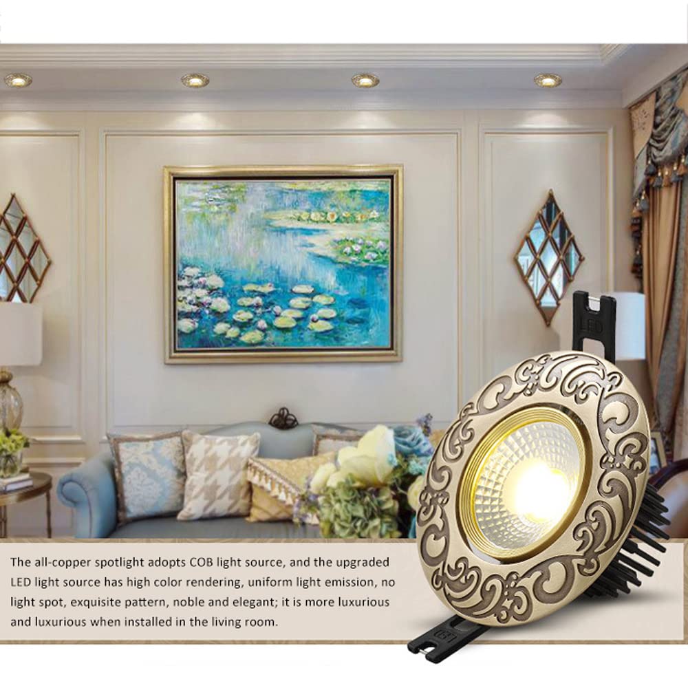 Confezione da 8 faretti da Incasso in Ottone da 2,5-3,5 Pollici, 3W-9W, luci da soffitto a LED con Montaggio a Filo, ano reabile, Luce da soffitto a LED per Camera da Letto
