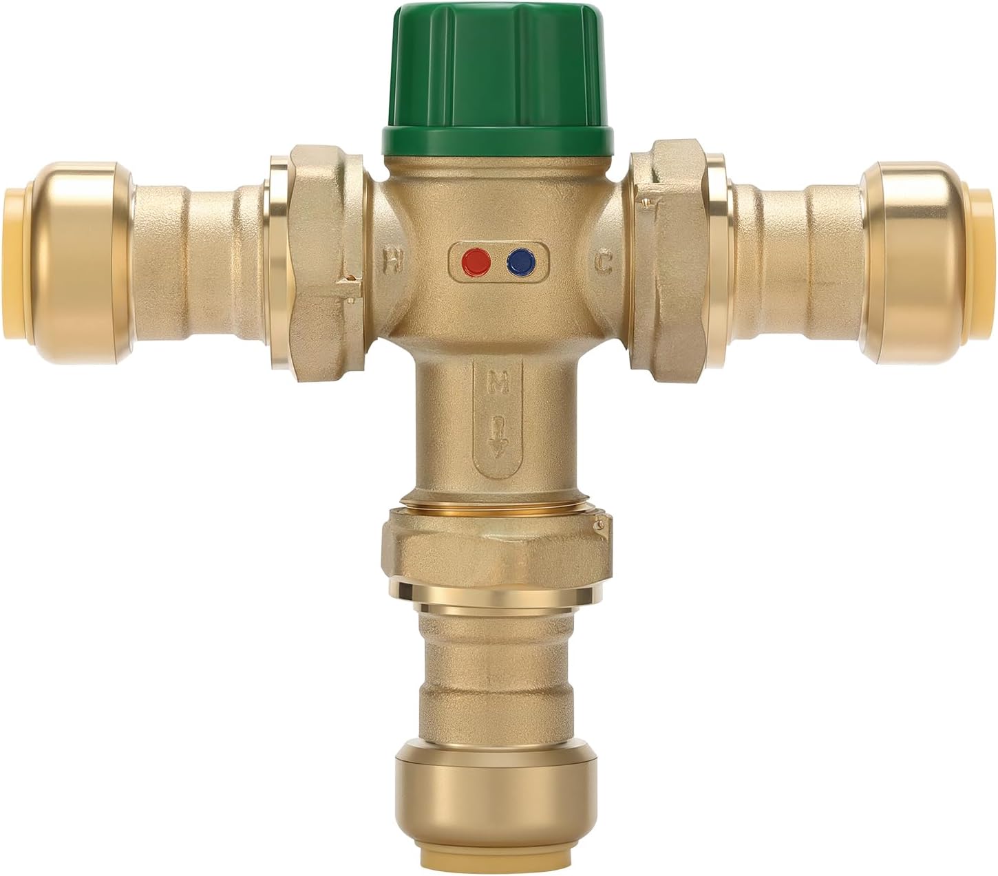 Watflow 3/4 Inch Brass Thermostatic Mixing Valve with Union Connections, Compatible with SharkBite Copper, CTS, CPVC, SDR-9 HDPE, and PEX Fittings