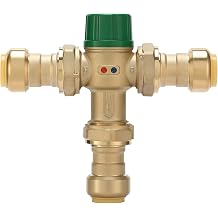 3/4 Inch Brass Thermostatic Mixing Valve with Union Connections, Compatible with SharkBite Copper, CTS, CPVC, SDR-9 HDPE, and PEX Fittings