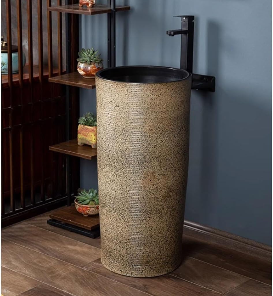 Pedestal Sinks Retro Wash Basin Integrated Column Outdoor Ceramic Balcony Floor-Standing Sink Bathroom (A)
