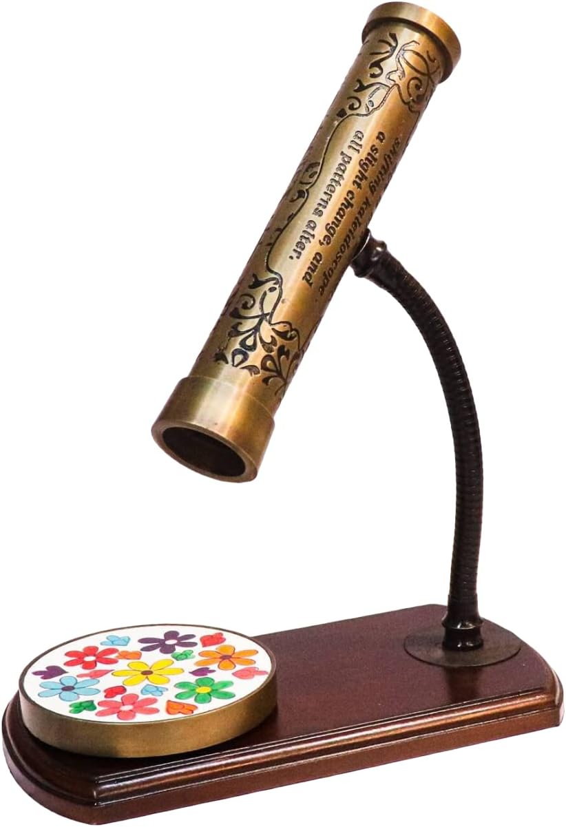 Handcrafted Brass Kaleidoscope with Wooden Base Working Kaleidoscope Unique Nautical Kaleidoscope for Kids & Adults