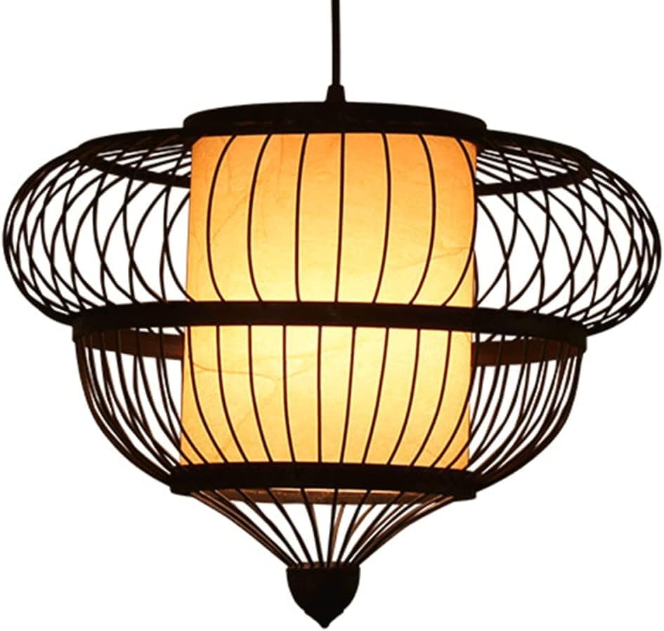 Lustre cage à oiseaux en bambou suspension lanterne pour escalier d'entrée style zen